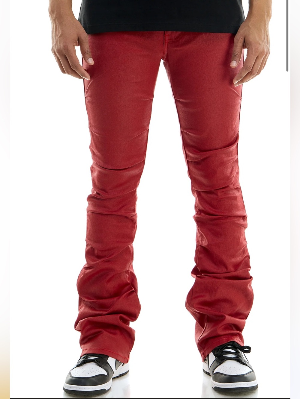 KDNK Skinny Flare Pants Stacked Men’s Size 30 Denim Jeans Burgundy Red Wax Coat